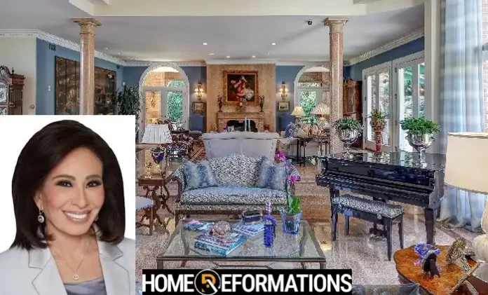 Jeanine Pirro house: Aerial view of the $5M colonial mansion in Westchester County featuring manicured gardens and luxury amenities