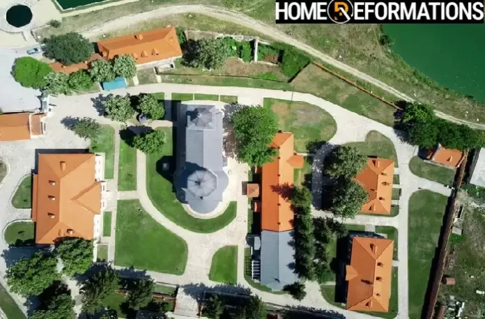 Elegant Tuscan floor plans showcasing Mediterranean villa with terracotta roof, arched windows, and courtyard design